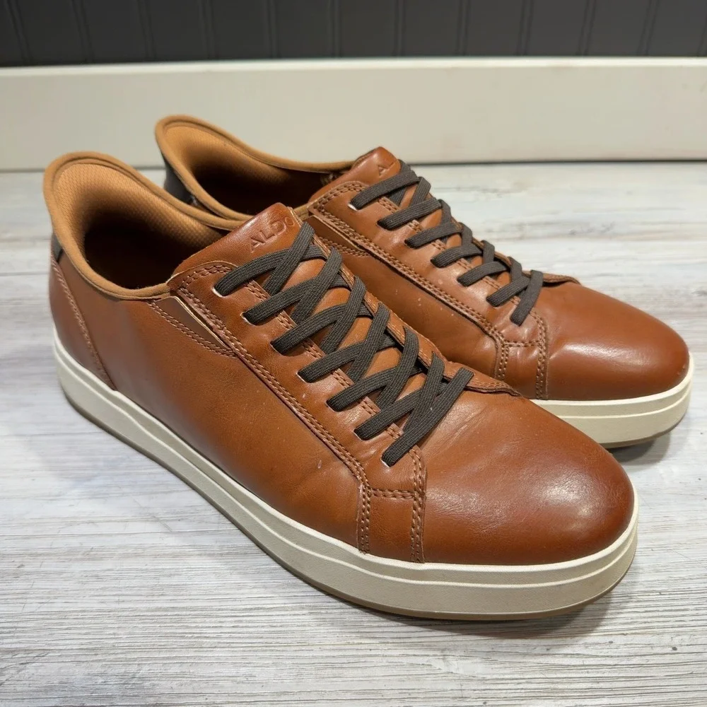 Aldo Scottie Sneaker Mens 10.5 Brown Faux Leather Low Top Lifestyle Casual Shoes